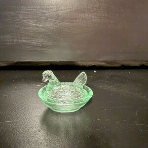 Mini Light Green Glass Hen on Nest
